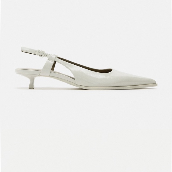 Last one 🚨Zara Gray Bone Cream Slingback Kitten Heels Pointed toe foam sole NWT - Picture 5 of 15